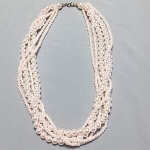 5 Strand Faux Pink Pearl Necklace